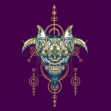 Vektör illüstrasyon. robot kutsal geometri. T-shirt tasarımı, poster, çıkartma için. Çizgi Stili. - Vektör