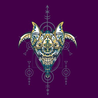 Vektör illüstrasyon. robot kutsal geometri. T-shirt tasarımı, poster, çıkartma için. Çizgi Stili. - Vektör