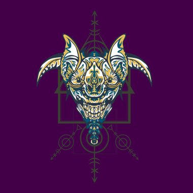 Vektör illüstrasyon. robot kutsal geometri. T-shirt tasarımı, poster, çıkartma için. Çizgi Stili. - Vektör