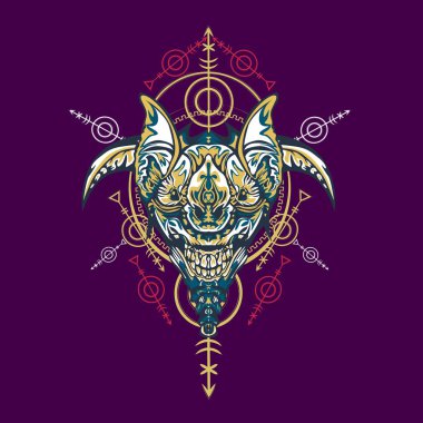 Vektör illüstrasyon. robot kutsal geometri. T-shirt tasarımı, poster, çıkartma için. Çizgi Stili. - Vektör