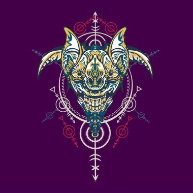 Vektör illüstrasyon. robot kutsal geometri. T-shirt tasarımı, poster, çıkartma için. Çizgi Stili. - Vektör