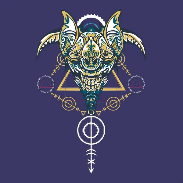 Vektör illüstrasyon. robot kutsal geometri. T-shirt tasarımı, poster, çıkartma için. Çizgi Stili. - Vektör