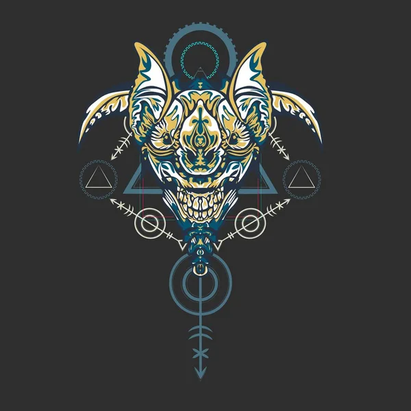 Ilustração vetorial. Geometria sagrada do robô. Para design de t-shirt, cartaz, adesivo. Estilo de linha. - Vector — Vetor de Stock