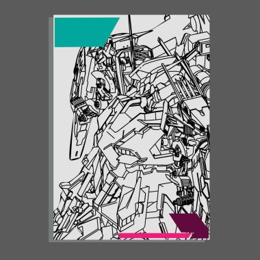 Vektör illüstrasyon. beyaz arka planda robot. T-shirt tasarımı, poster, çıkartma için. Çizgi Stili. - Vektör