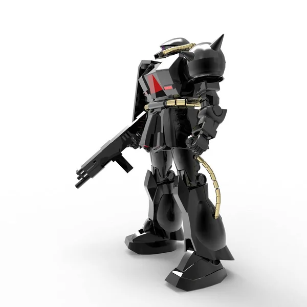 Beyaz bir arka plan üzerinde duran bilim kurgu mech asker. Yeşil ve gri renk metal ile askeri fütüristik robot. Mech bir pilot tarafından kontrol ediliyor. Çizik metal zırh robotu. Mech Savaşı. 3d render