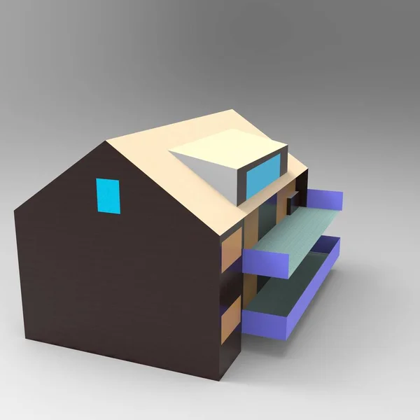 3d. 从搅拌机应用的家庭空间渲染结果设计 — 图库照片