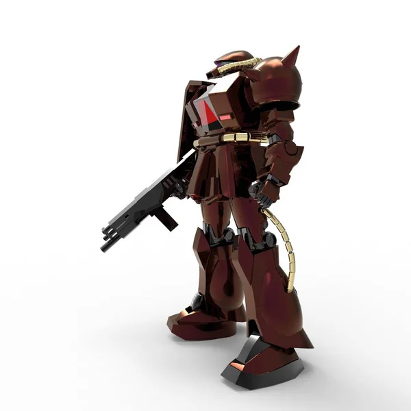 Soldado mecánico de ciencia ficción parado sobre un fondo blanco. Robot futurista militar con metal de color verde y gris. Mech controlado por un piloto. Robot de armadura de metal rayado. Batalla Mech. Renderizado 3D — Foto de Stock