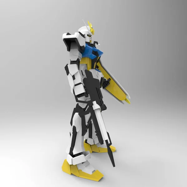 Beyaz bir arka plan üzerinde duran bilim kurgu mech asker. Yeşil ve gri renk metal ile askeri fütüristik robot. Mech bir pilot tarafından kontrol ediliyor. Çizik metal zırh robotu. Mech Savaşı. 3d render — Stok fotoğraf