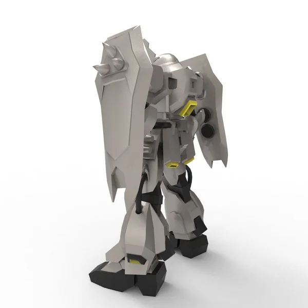 Sci-fi soldado mech em pé sobre um fundo branco. Robô futurista militar com um metal de cor verde e cinza. Mecha controlada por um piloto. Robô de armadura de metal riscado. Batalha de Mech. Renderização 3D — Fotografia de Stock