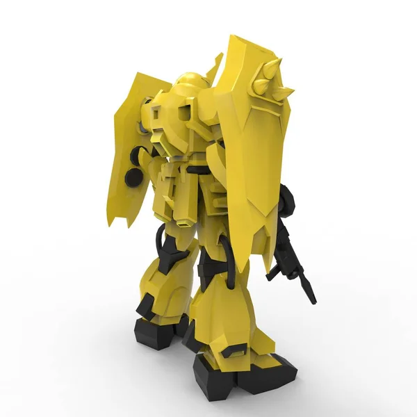 Sci-Fi mech katona fehér alapon állva. Katonai futurisztikus robot egy zöld és szürke színű fém. Mech vezérli pilóta. Karcos fém páncél robot. Mech csata. 3D-leképezés — Stock Fotó