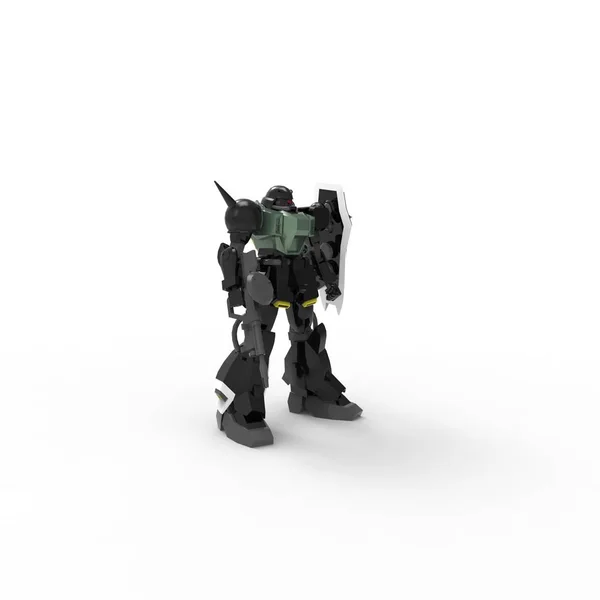 Sci-fi soldado mech em pé sobre um fundo branco. Robô futurista militar com um metal de cor verde e cinza. Mecha controlada por um piloto. Robô de armadura de metal riscado. Batalha de Mech. Renderização 3D — Fotografia de Stock