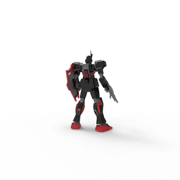 Sci-fi mech soldier standing on a white background. Military futuristic robot with a green and gray color metal. Mech controlled by a pilot. Scratched metal armor robot. Mech Battle. 3D rendering — Stock Photo, Image