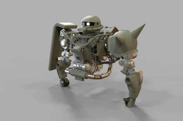 Sci-fi mech asker bir manzara arka plan üzerinde duruyor. Yeşil ve gri renk metal ile askeri fütüristik robot. Mech bir pilot tarafından kontrol ediliyor. Çizik metal zırh robotu. Mech Savaşı. 3d render — Stok fotoğraf