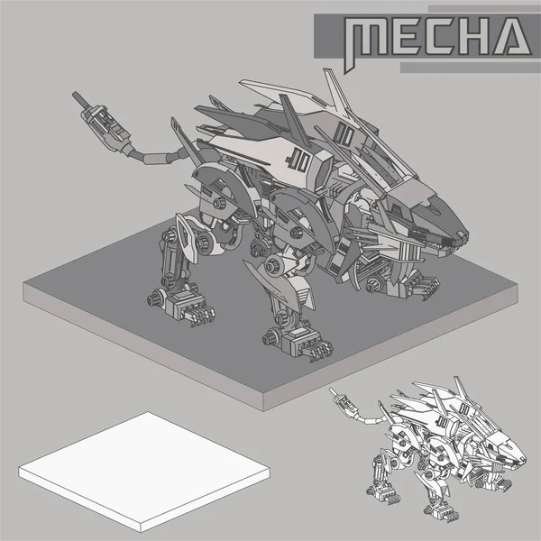 Biyometrik savaş robotu. Beyaz arka plan vektör illüstrasyon izole yüksek kaliteli savaş robotu