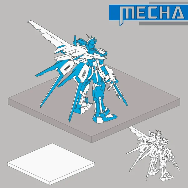 アイソメコンバットロボット。白い背景ベクトルイラストに隔離された高品質の戦闘ロボット — ストックベクタ