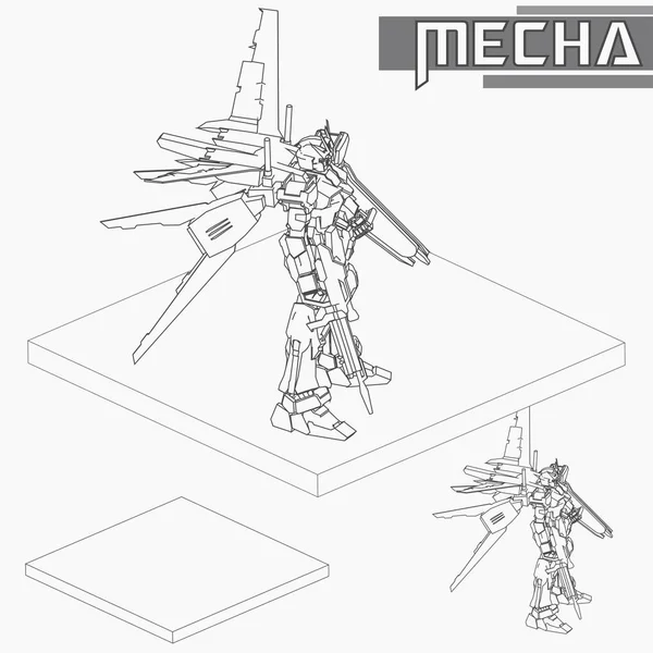 Isometrisk stridsrobot. Hög kvalitet stridsrobot isolerad på vit bakgrund vektor illustration — Stock vektor