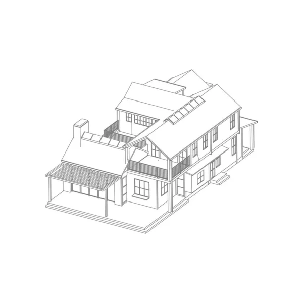 Husbyggnads arkitektur koncept skiss 3D illustration. modern arkitektur exteriör. abstrakt arkitektur. — Stock vektor