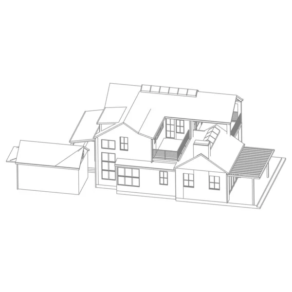 Conception d'architecture de bâtiment de maison croquis illustration 3D. architecture moderne extérieure. architecture résumé . — Image vectorielle
