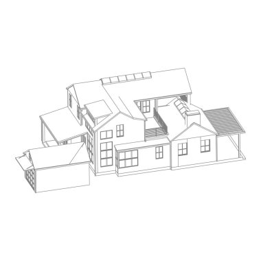 Ev bina mimarisi kavramı kroki 3d illüstrasyon. modern mimari dış. mimari soyut.