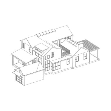 Ev bina mimarisi kavramı kroki 3d illüstrasyon. modern mimari dış. mimari soyut.