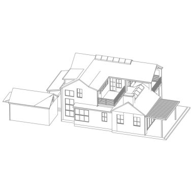 Ev bina mimarisi kavramı kroki 3d illüstrasyon. modern mimari dış. mimari soyut.