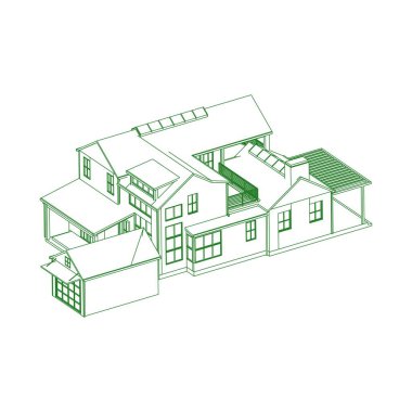 Ev bina mimarisi kavramı kroki 3d illüstrasyon. modern mimari dış. mimari soyut.