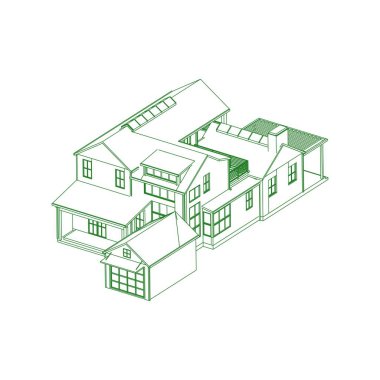 Ev bina mimarisi kavramı kroki 3d illüstrasyon. modern mimari dış. mimari soyut.