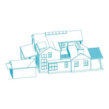 Ev bina mimarisi kavramı kroki 3d illüstrasyon. modern mimari dış. mimari soyut.