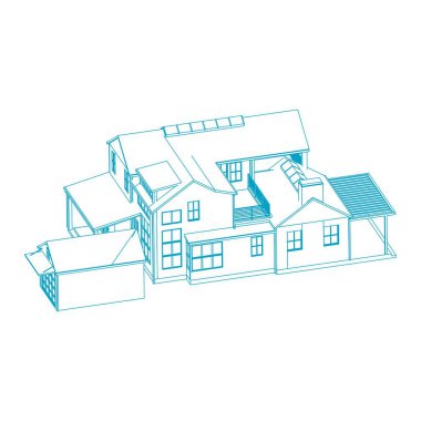 Ev bina mimarisi kavramı kroki 3d illüstrasyon. modern mimari dış. mimari soyut.