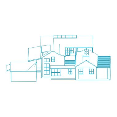 Ev bina mimarisi kavramı kroki 3d illüstrasyon. modern mimari dış. mimari soyut.