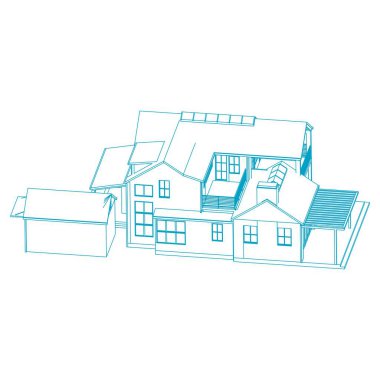 Ev bina mimarisi kavramı kroki 3d illüstrasyon. modern mimari dış. mimari soyut.