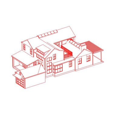 Ev bina mimarisi kavramı kroki 3d illüstrasyon. modern mimari dış. mimari soyut.