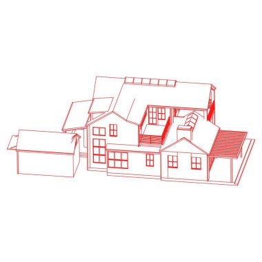 Ev bina mimarisi kavramı kroki 3d illüstrasyon. modern mimari dış. mimari soyut.