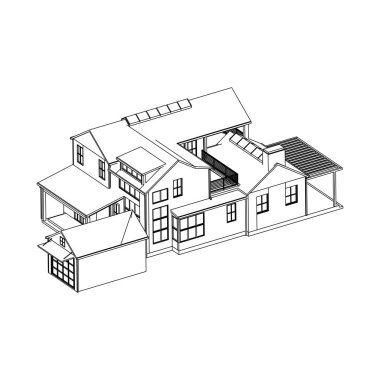 Ev bina mimarisi kavramı kroki 3d illüstrasyon. modern mimari dış. mimari soyut.