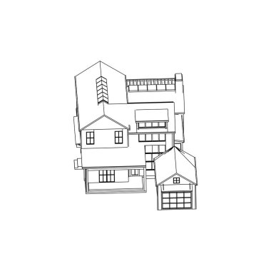 Ev bina mimarisi kavramı kroki 3d illüstrasyon. modern mimari dış. mimari soyut.