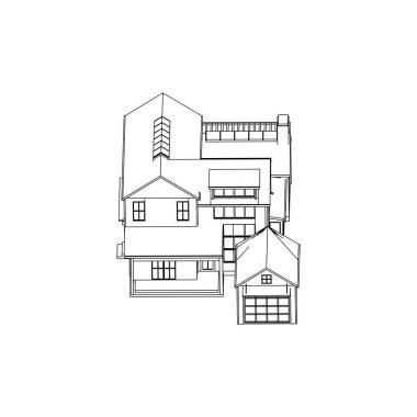 Ev bina mimarisi kavramı kroki 3d illüstrasyon. modern mimari dış. mimari soyut.