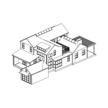 Ev bina mimarisi kavramı kroki 3d illüstrasyon. modern mimari dış. mimari soyut.