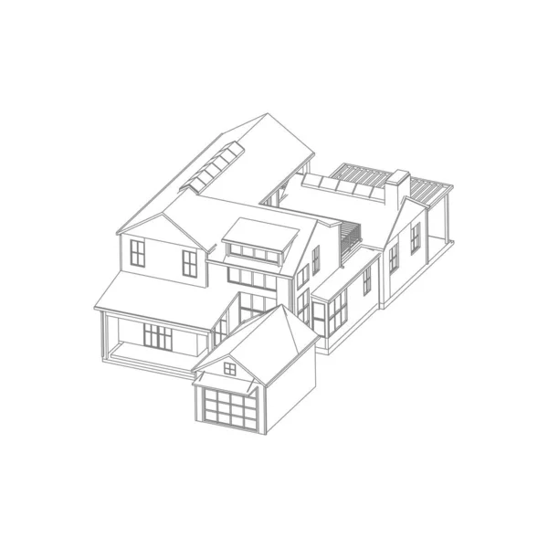 Casa edificio arquitectura concepto boceto 3d ilustración. exterior de arquitectura moderna. arquitectura abstracta . — Archivo Imágenes Vectoriales