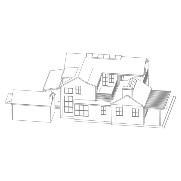 Ev bina mimarisi kavramı kroki 3d illüstrasyon. modern mimari dış. mimari soyut.