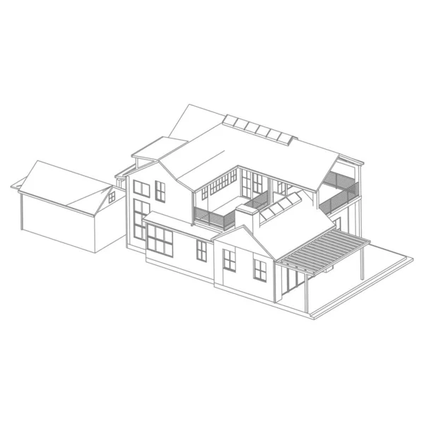 Haus-Gebäude-Architektur-Konzept Skizze 3D-Illustration. moderne Architektur außen. Architektur abstrakt. — Stockvektor