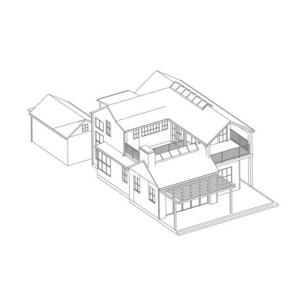 Концепція архітектури будинку - ескіз 3d ілюстрації. сучасна архітектура зовнішня. архітектура абстрактна . — стоковий вектор