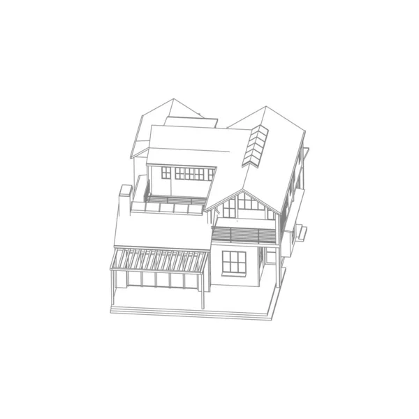 Ház épület építészet koncepció vázlat 3D illusztráció. modern építészet külső. építészet absztrakt. — Stock Vector