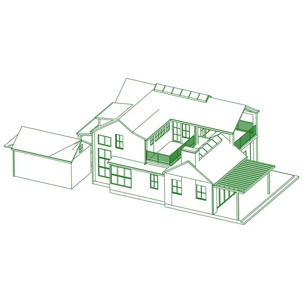 房屋建筑建筑概念草图3D插图。现代建筑外观。建筑摘要. — 图库矢量图片