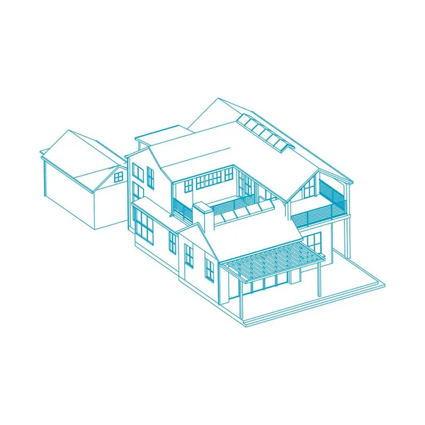 Ház épület építészet koncepció vázlat 3D illusztráció. modern építészet külső. építészet absztrakt. — Stock Vector