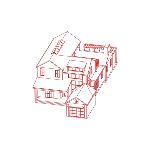 房屋建筑建筑概念草图3D插图。现代建筑外观。建筑摘要. — 图库矢量图片