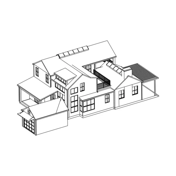 Концепція архітектури будинку - ескіз 3d ілюстрації. сучасна архітектура зовнішня. архітектура абстрактна . — стоковий вектор