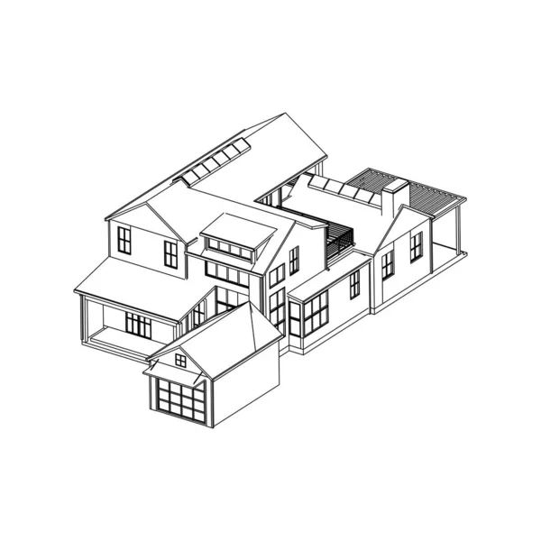 Conception d'architecture de bâtiment de maison croquis illustration 3D. architecture moderne extérieure. architecture résumé . — Image vectorielle