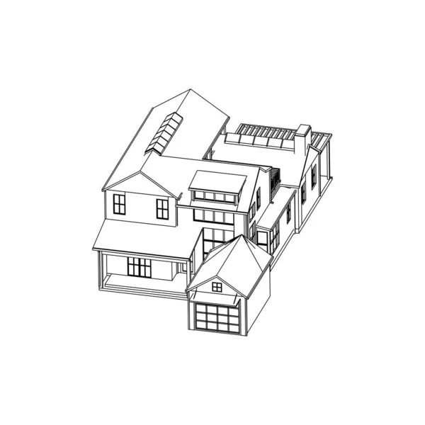 Haus-Gebäude-Architektur-Konzept Skizze 3D-Illustration. moderne Architektur außen. Architektur abstrakt. — Stockvektor