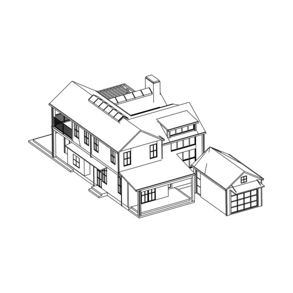 Talo rakennus arkkitehtuuri konsepti luonnos 3d kuvitus. moderni arkkitehtuuri ulkoa. arkkitehtuuri abstrakti . — vektorikuva