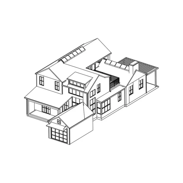 Haus-Gebäude-Architektur-Konzept Skizze 3D-Illustration. moderne Architektur außen. Architektur abstrakt. — Stockvektor